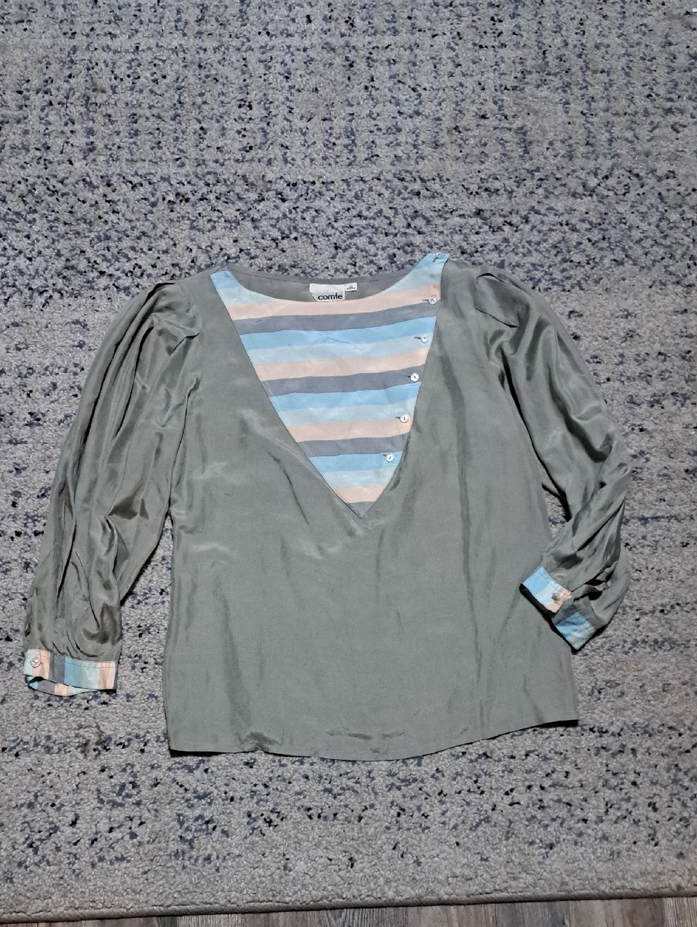 Lecomte 100% Silk Gray Blouse M